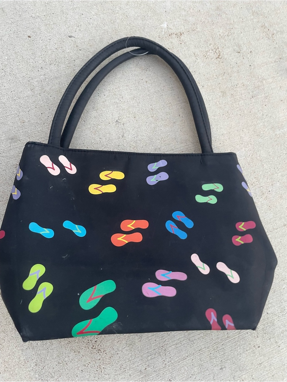 Vintage Black Tote with Multicolor Flip-Flop Print